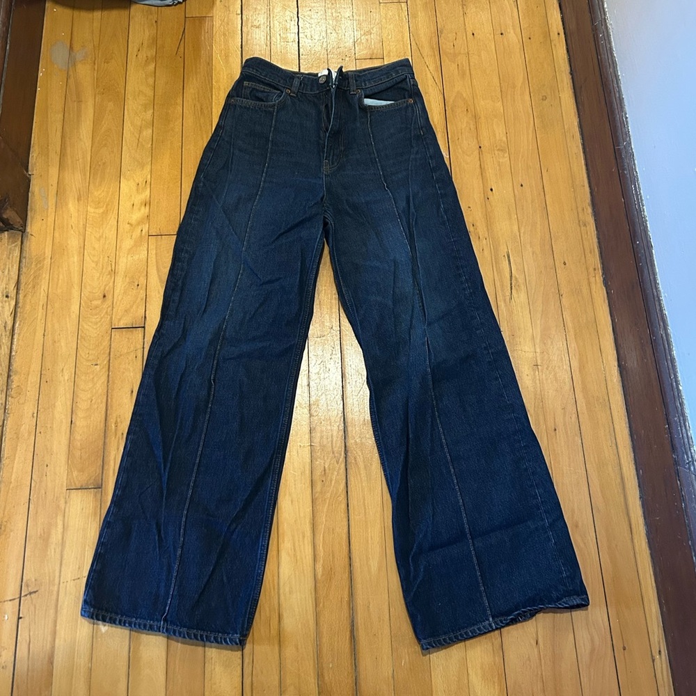 Reformation Dark Blue Cary High Rise Slouchy Wide Leg Jeans